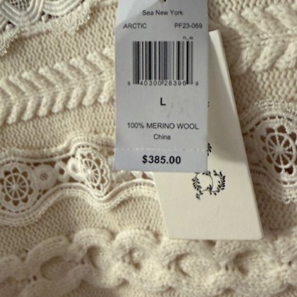 Sea New York Dentelle wool and lace puff sleeve pullover sweater Size Large
